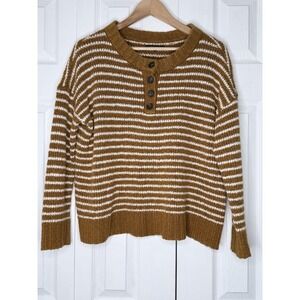 American Eagle Pumpkin Orange White Striped Henley Sweater Women's Size S Preppy